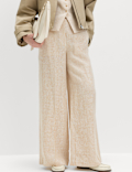 Pure Linen Gingham Wide Leg Trousers