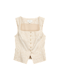 Pure Linen Gingham Waistcoat