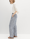 Linen Blend Pinstripe Wide Leg Trousers