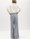 Linen Blend Pinstripe Wide Leg Trousers