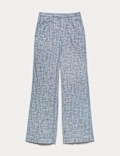 Linen Blend Pinstripe Wide Leg Trousers