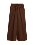 Linen Blend Drawstring Wide Leg Trousers