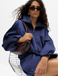 Satin Blouson Sleeve Cropped Bomber Jacket