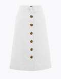 Button Front Midi A-Line Skirt