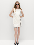 Linen Blend Contrast Piping Mini Skirt