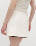 Linen Blend Contrast Piping Mini Skirt