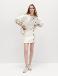 Linen Blend Contrast Piping Mini Skirt
