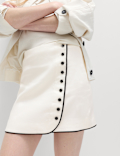 Linen Blend Contrast Piping Mini Skirt