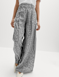 Pure Linen Checked Pleat Front Trousers