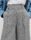 Pure Linen Checked Pleat Front Trousers