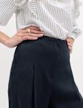 Single Pleat Wide Leg Trousers with Linen