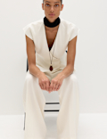 Single Pleat Wide Leg Trousers with Linen