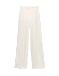 Single Pleat Wide Leg Trousers with Linen