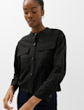 Checked Collarless Short Jacket