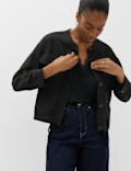 Checked Collarless Short Jacket