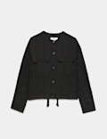 Checked Colarless Short Jacket
