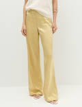 Satin Pull On Flared Trousers