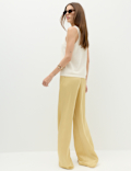 Satin Pull On Flared Trousers