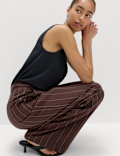 Linen Blend Pinstripe Relaxed Straight Trousers