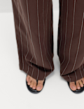 Linen Blend Pinstripe Relaxed Straight Trousers