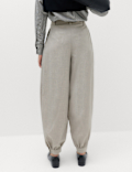 Checked Pleated Hem Balloon Trousers