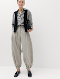 Checked Pleated Hem Balloon Trousers