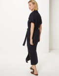 Linen Blend Midi Shirt Dress