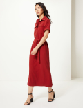 Crepe Tie Front Midi Shirt Dress