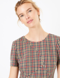 Checked Knee Length Bodycon Dress