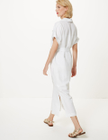 Linen Blend Patch Pocket Shirt Midi Dress