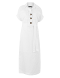 Linen Blend Patch Pocket Shirt Midi Dress