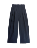 Pinstripe Pleat Front Wide Leg Trousers