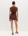 Belted Utility Longline Waistcoat with Linen