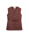 Belted Utility Longline Waistcoat with Linen