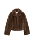 Faux Fur Collared Short Jacket