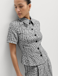 Pure Linen Tailored Checked Collared Jacket