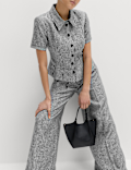 Pure Linen Tailored Checked Collared Jacket