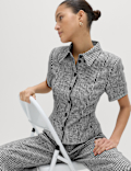 Pure Linen Tailored Checked Collared Jacket