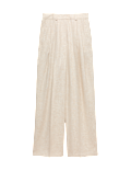 Linen Blend Pleat Front Wide Leg Trousers