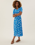 Floral Puff Sleeve Midi Waisted Dress