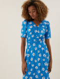 Floral Puff Sleeve Midi Waisted Dress