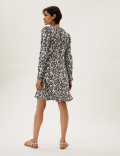 Animal Print Tie Neck Mini Skater Dress