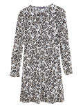 Animal Print Tie Neck Mini Skater Dress