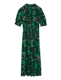 Floral High Neck Shirred Midi Waisted Dress