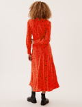 Polka Dot Ruched V-neck Midi Dress