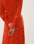 Polka Dot Ruched V-neck Midi Dress