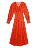 Polka Dot Ruched V-neck Midi Dress