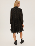 Foil Star Print Knee Length Shirt Dress