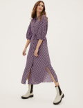 Geometric Print Collared Midi Shirt Dress