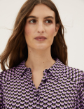 Geometric Print Collared Midi Shirt Dress